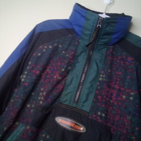 Obermeyer Jacket Windbreaker M Juniors Half Pipe Pullover Hood Pocket Green - Picture 7 of 16